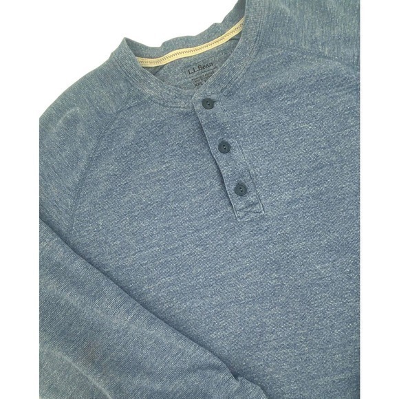 LL Bean Slightly Fitted Thick Button Henley Heather Blue Pima Cotton Sz XXL Tall - Picture 10 of 11